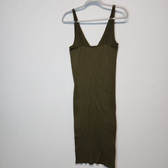 Pretty Little Thing Rib Knit Midi Dress Size XL Dark Green Snatched Bodycon - Picture 6 of 10